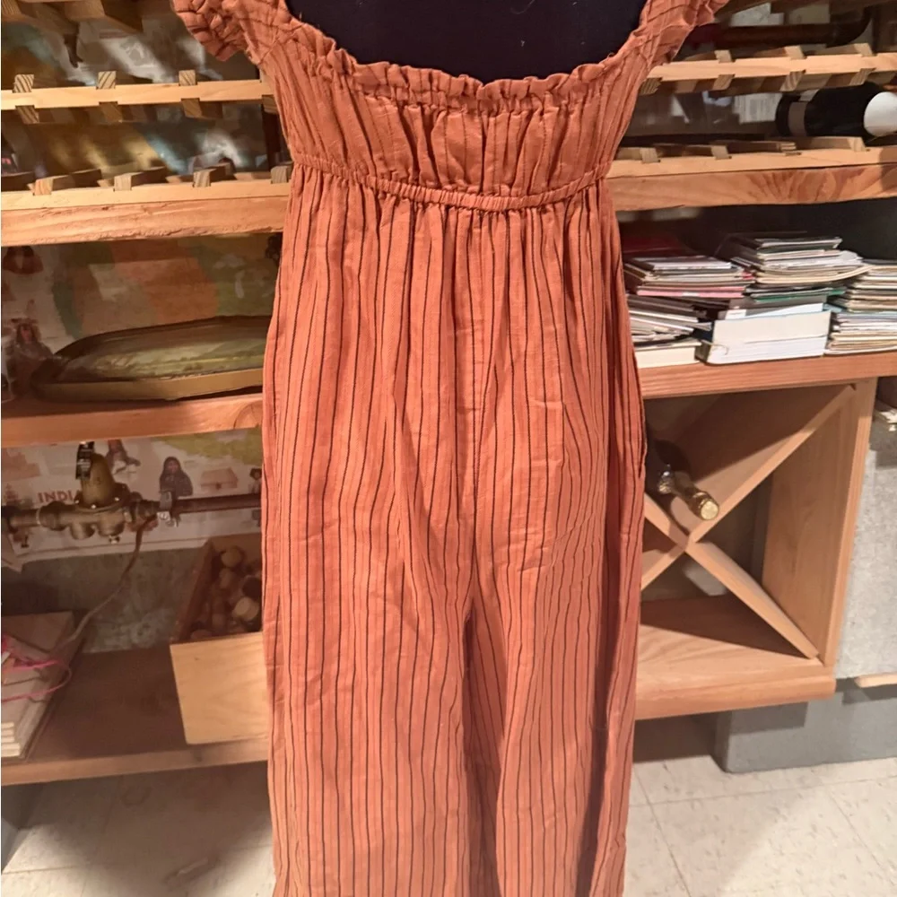 Intimately Free People‎ Rust Orange Striped Off Shoulder Wide Leg Jumpsuit Small